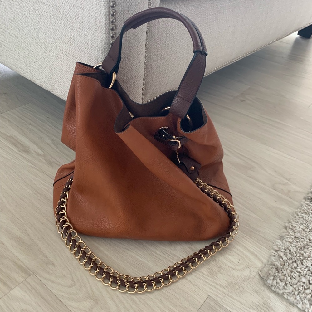 Medium sized brown/gold tote purse